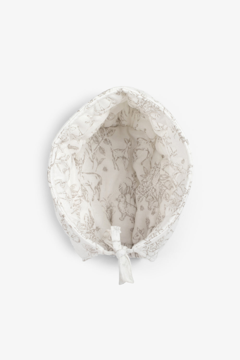 Baby Bonnet, white woodland print