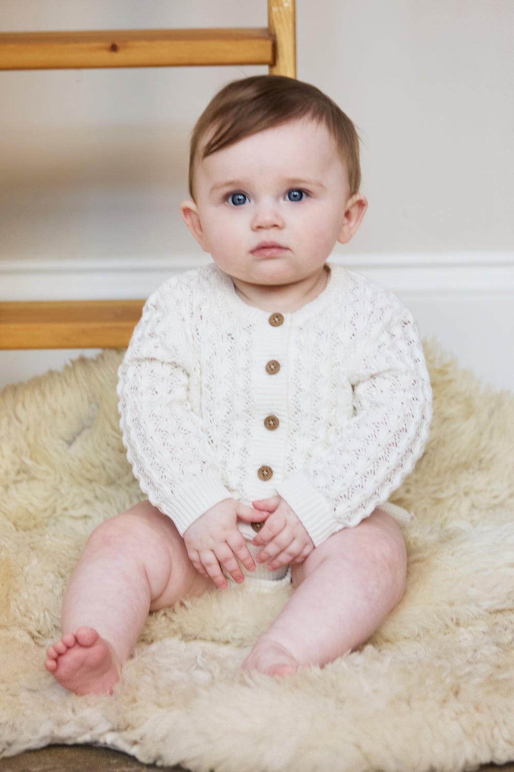 100% Cotton Scallop Design Pointelle Baby Cardigan Calico