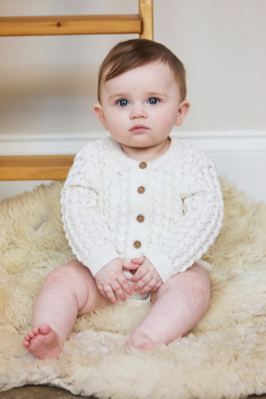 100% Cotton Scallop Design Pointelle Baby Cardigan Calico