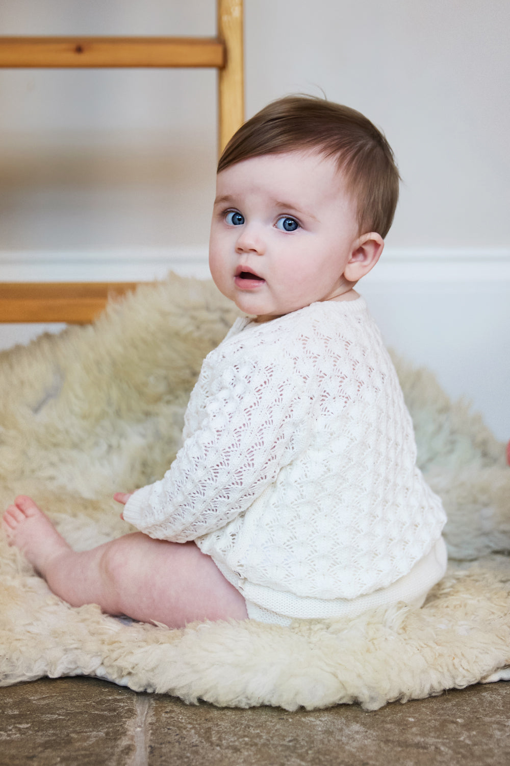 100% Cotton Scallop Design Pointelle Baby Cardigan Calico