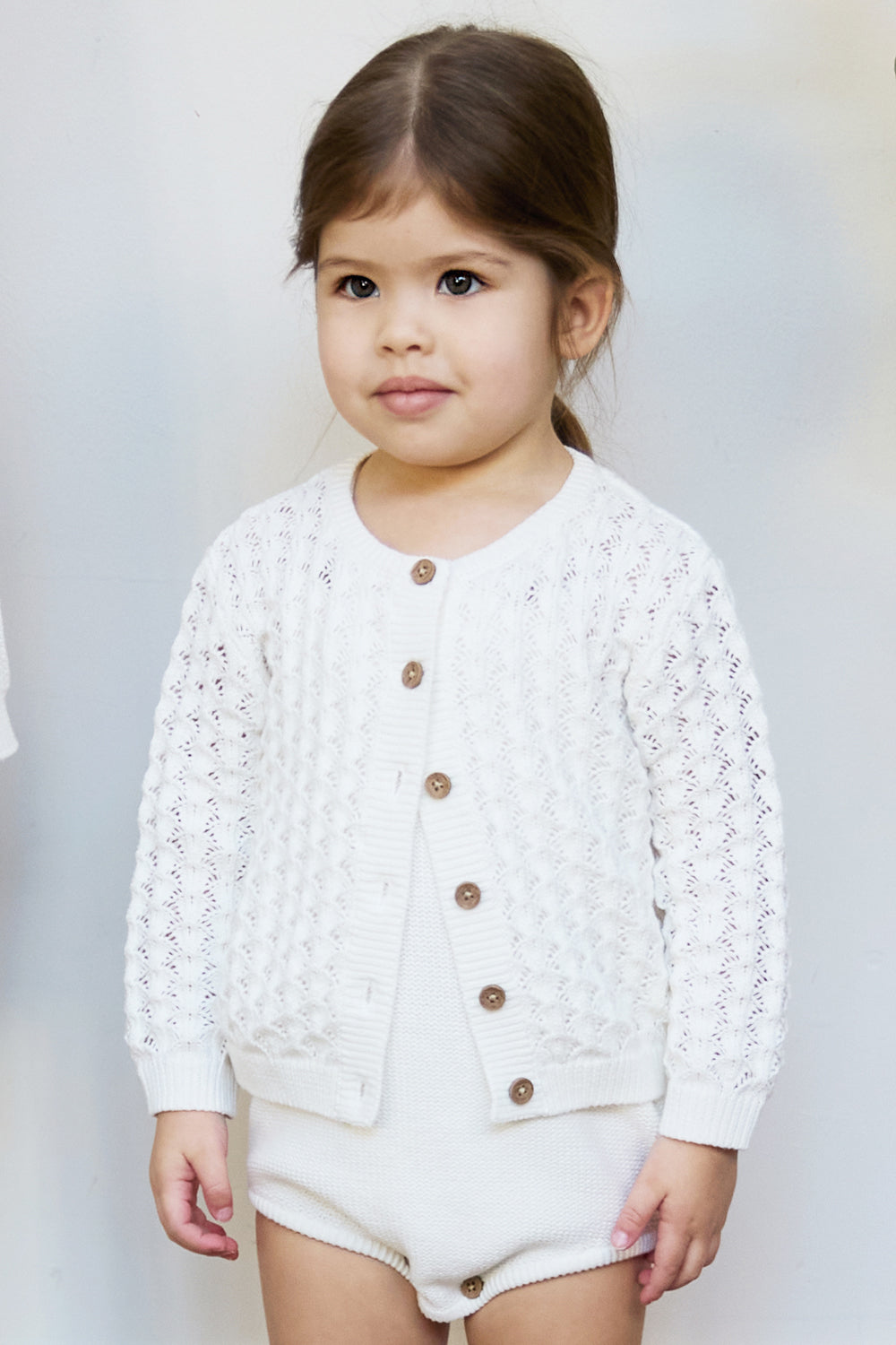 100% Cotton Scallop Design Pointelle Baby Cardigan Calico