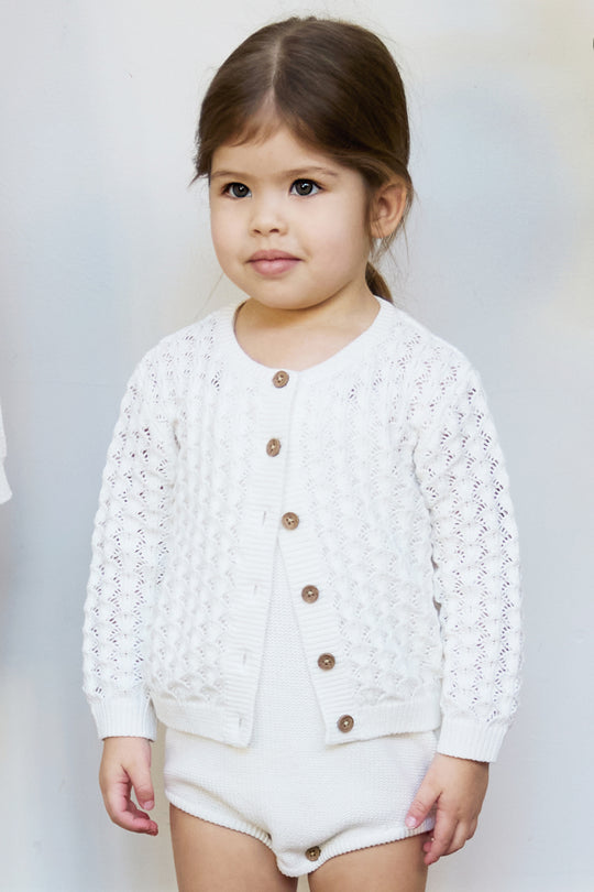 100% Cotton Scallop Design Pointelle Baby Cardigan Calico