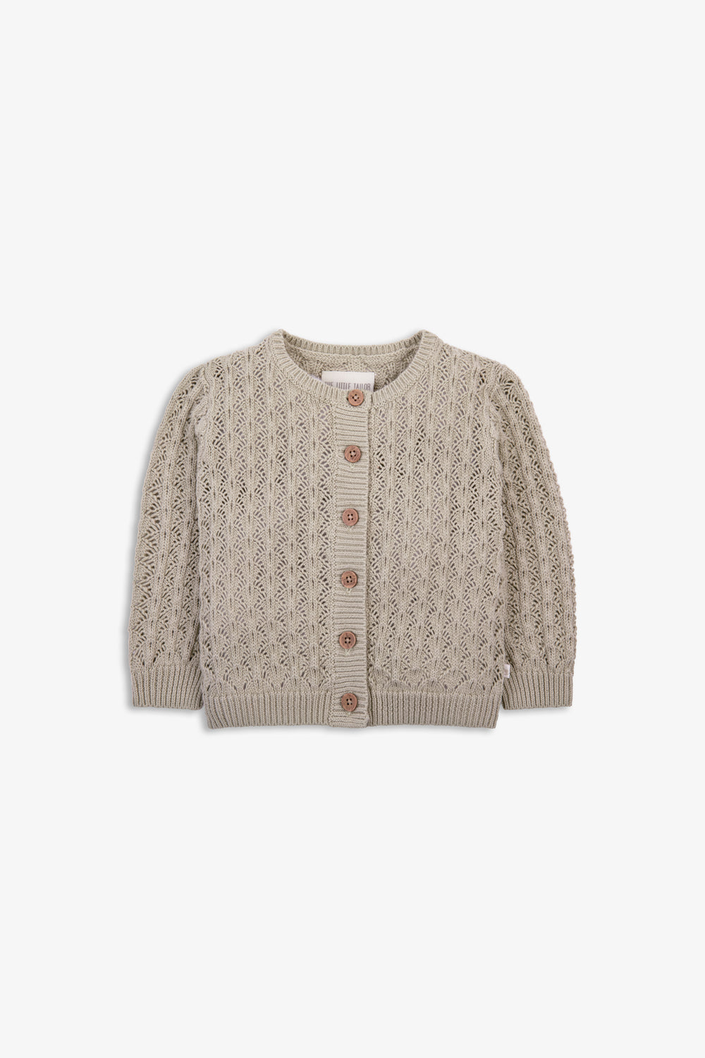 100% Cotton Scallop Design Pointelle Baby Cardigan Fawn