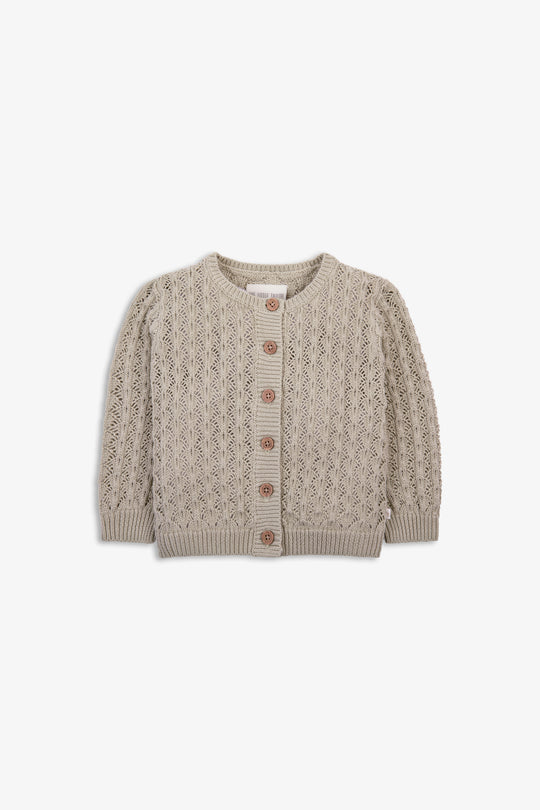 100% Cotton Scallop Design Pointelle Baby Cardigan Fawn