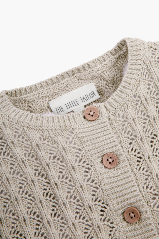 100% Cotton Scallop Design Pointelle Baby Cardigan Fawn