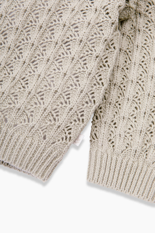 100% Cotton Scallop Design Pointelle Baby Cardigan Fawn