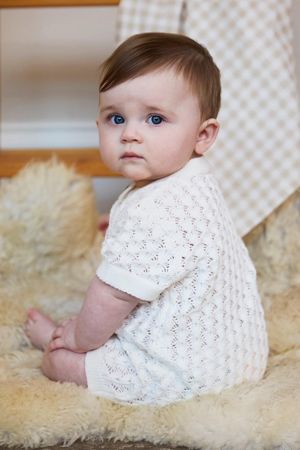 100% Cotton Scallop Design Pointelle Baby Romper Calico