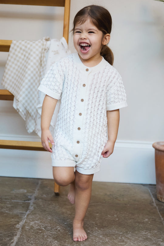 100% Cotton Scallop Design Pointelle Baby Romper Calico