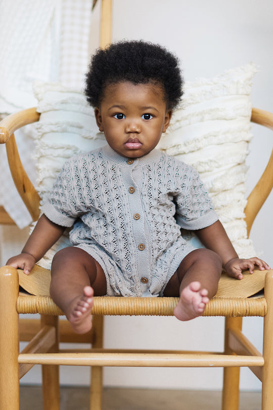 100% Cotton Scallop Design Pointelle Baby Romper Fawn