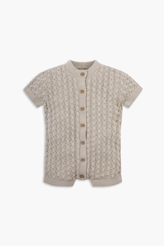 100% Cotton Scallop Design Pointelle Baby Romper Fawn