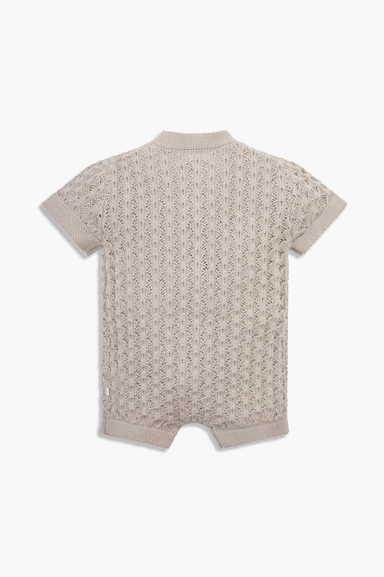 100% Cotton Scallop Design Pointelle Baby Romper Fawn