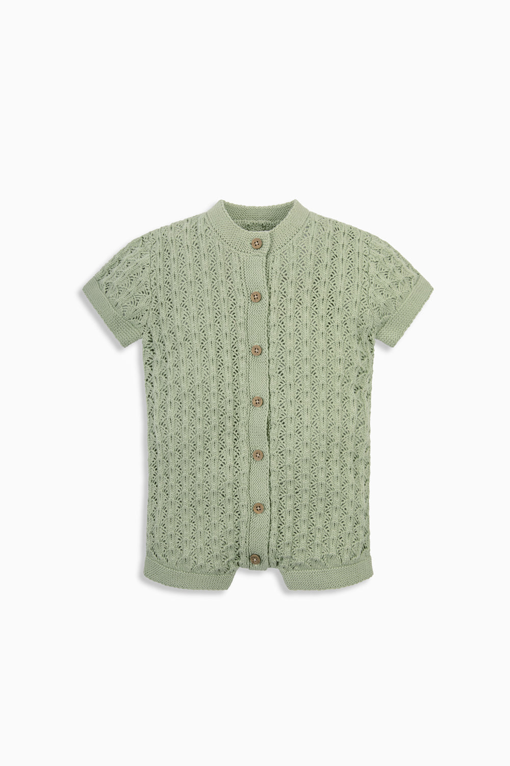 100% Cotton Scallop Design Pointelle Baby Romper Sage