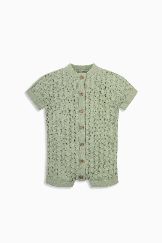 100% Cotton Scallop Design Pointelle Baby Romper Sage