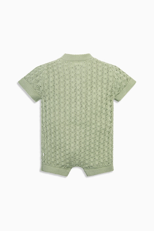 100% Cotton Scallop Design Pointelle Baby Romper Sage