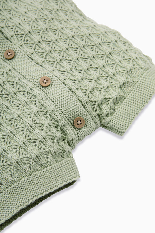 100% Cotton Scallop Design Pointelle Baby Romper Sage