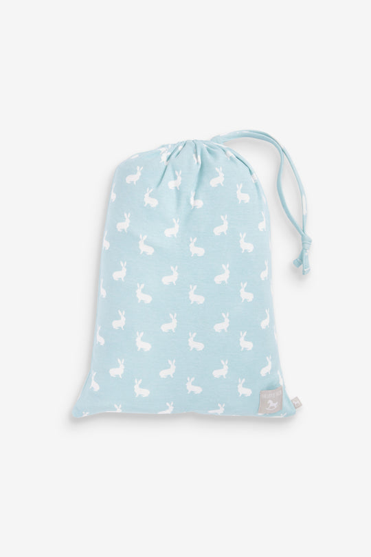 2pk Fitted Jersey Cot Sheet, blue woodland and Sky blue hare print