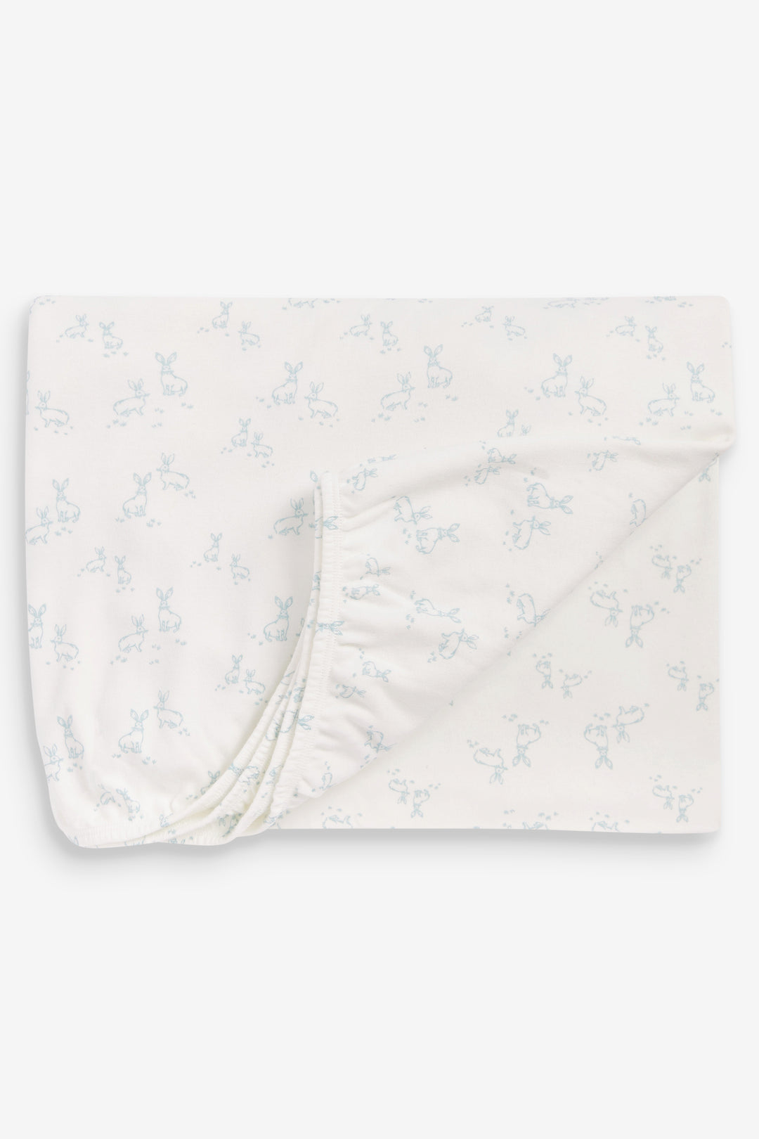 2pk Fitted Jersey Cot Sheet, blue woodland and Sky blue hare print