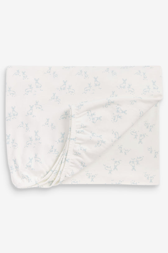 2pk Fitted Jersey Cot Sheet, blue woodland and Sky blue hare print