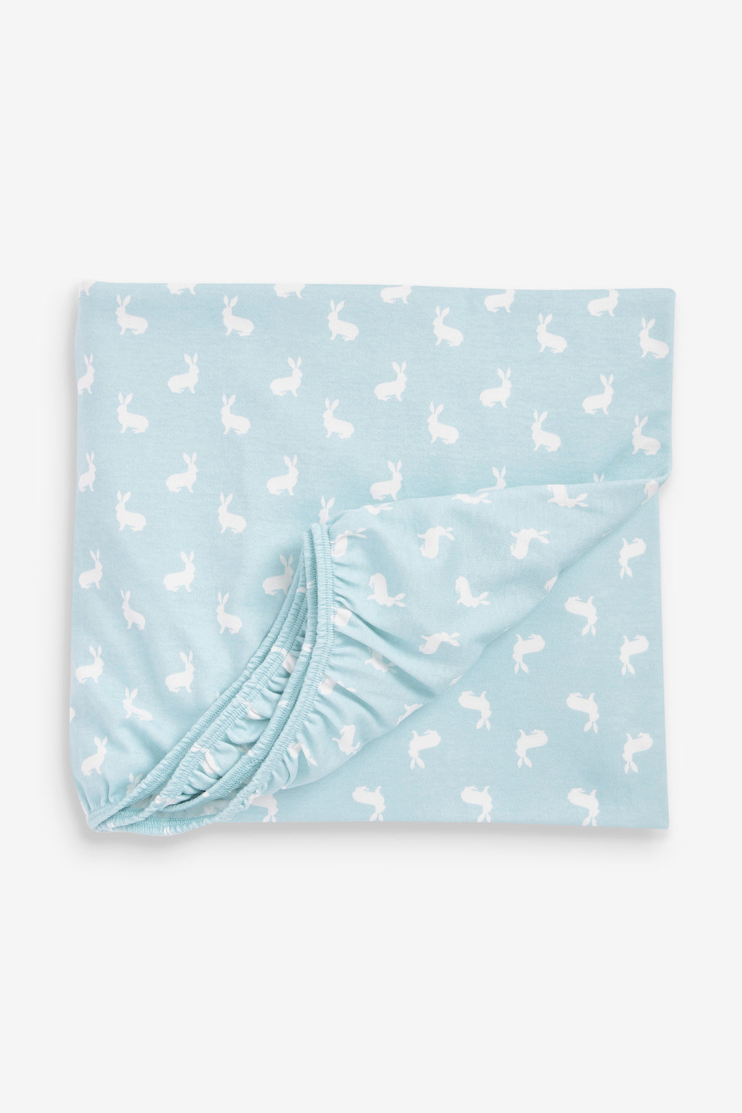 2pk Fitted Jersey Cot Sheet, blue woodland and Sky blue hare print