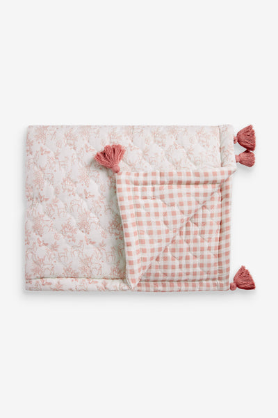 Padded Quilt, rose pink woodland and gingham print
