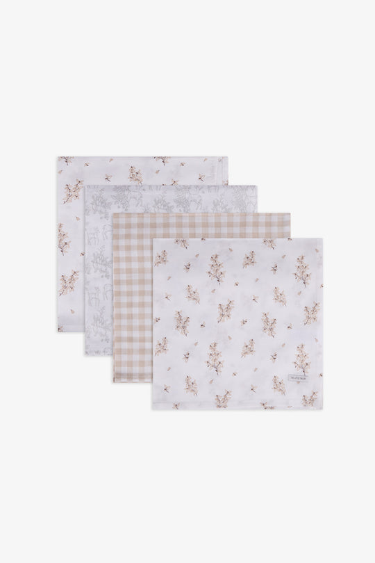 4pk Muslin Squares - Neutral Floral