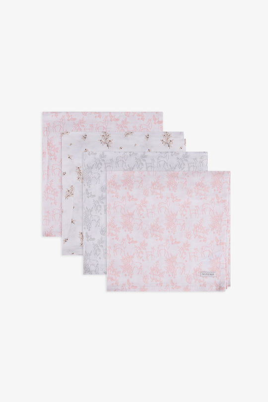4pk Muslin Squares - Pink Woodland