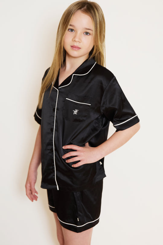 Kids Satin Short Button Through Pyjamas
