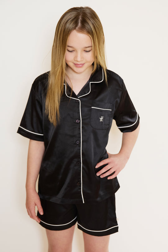 Kids Satin Short Button Through Pyjamas