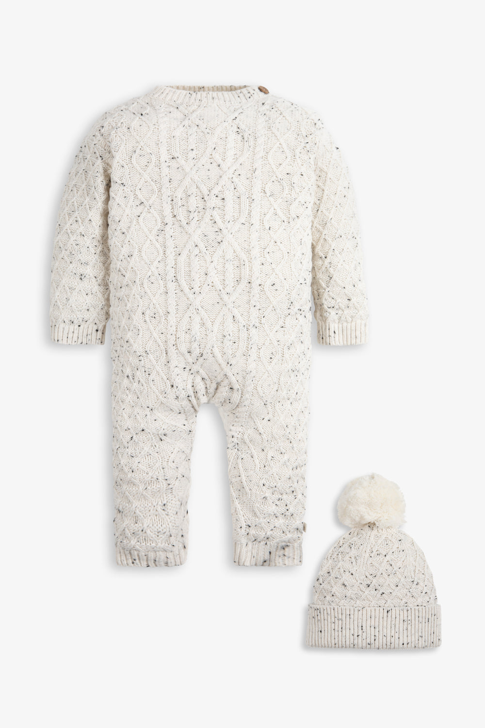 Cable Knit White Knitted Romper Baby Organic Cotton Blend Cable