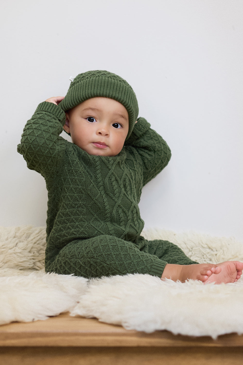 Cable Knit Romper And Hat Baby Gift Set