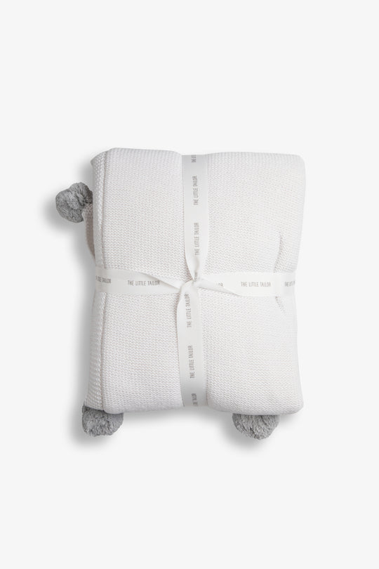 White/Grey Pom Pom Plush Blanket