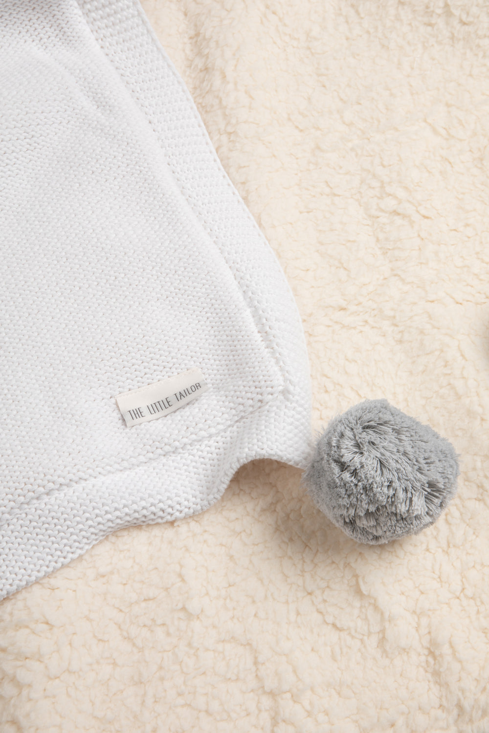 White/Grey Pom Pom Plush Blanket