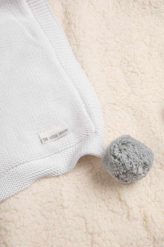 White/Grey Pom Pom Plush Blanket