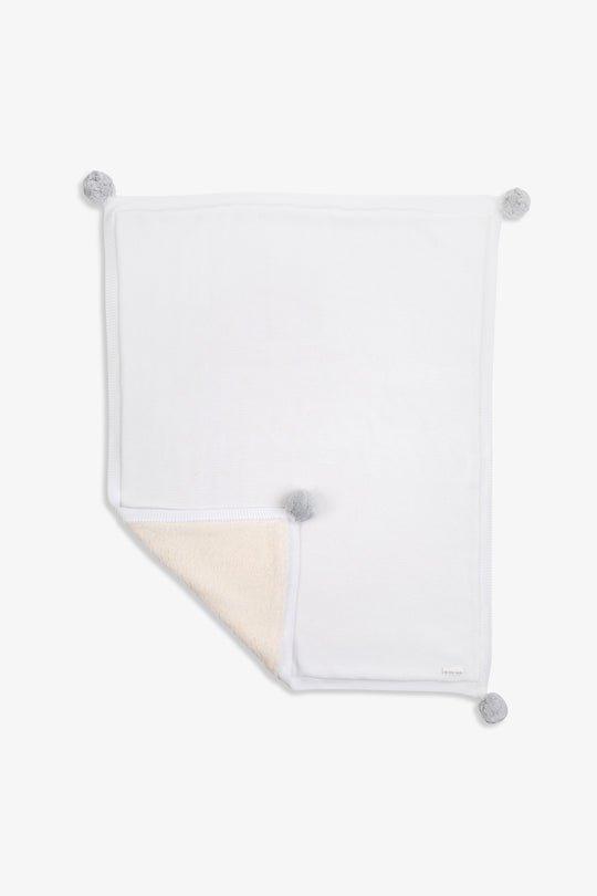White/Grey Pom Pom Plush Blanket