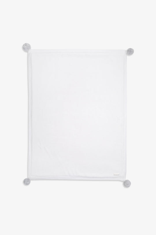 White/Grey Pom Pom Plush Blanket