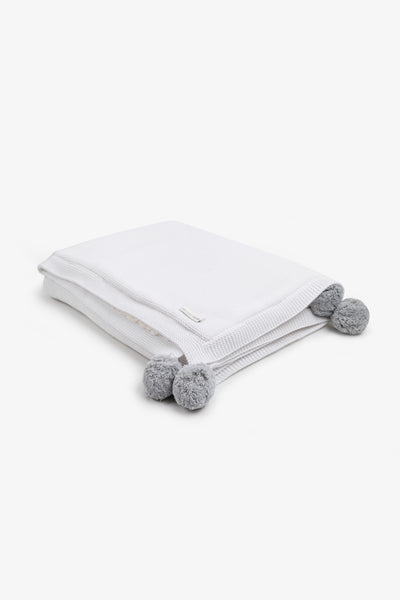 White/Grey Pom Pom Plush Blanket