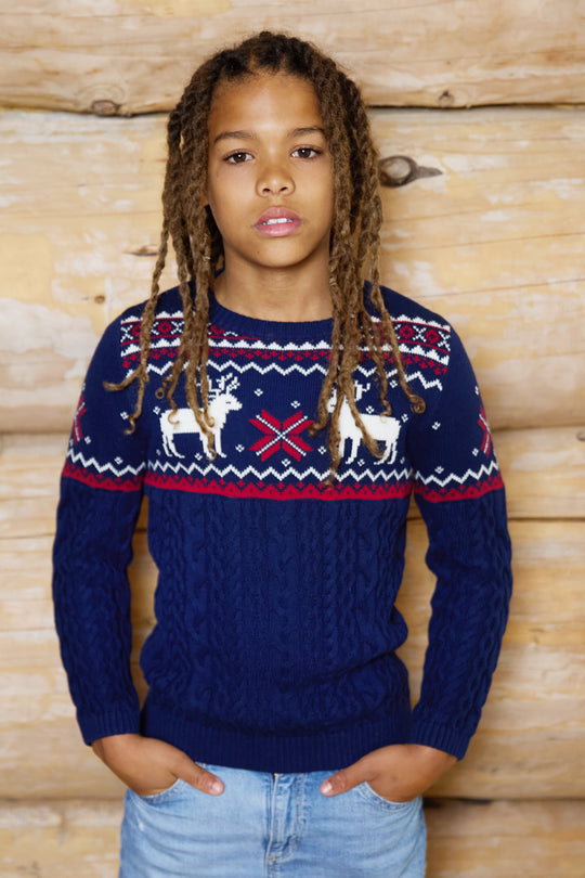 Kids Premium Reindeer Crew Neck Cotton Jumper