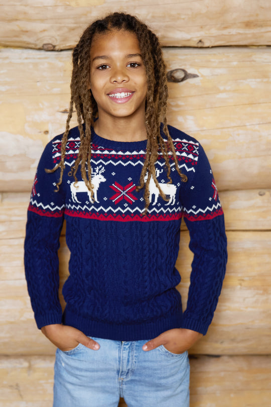 Kids Premium Reindeer Crew Neck Cotton Jumper