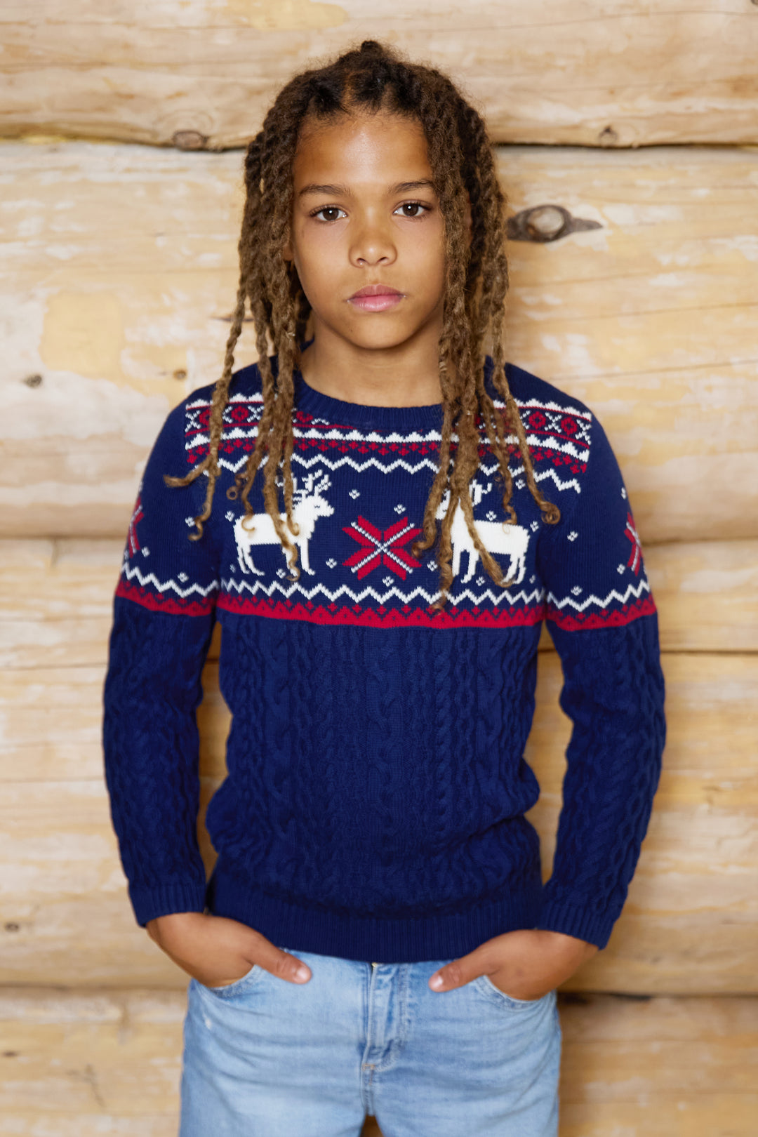 Kids Reindeer Cable Knit Jumper