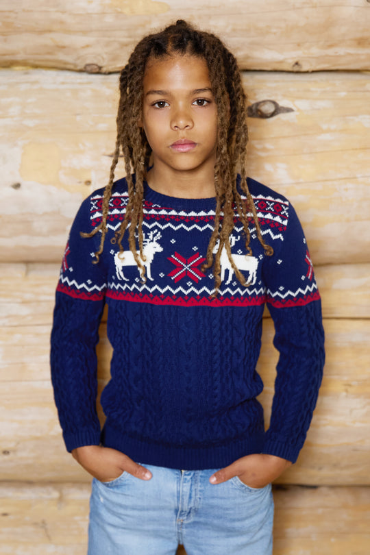 Kids Reindeer Cable Knit Jumper