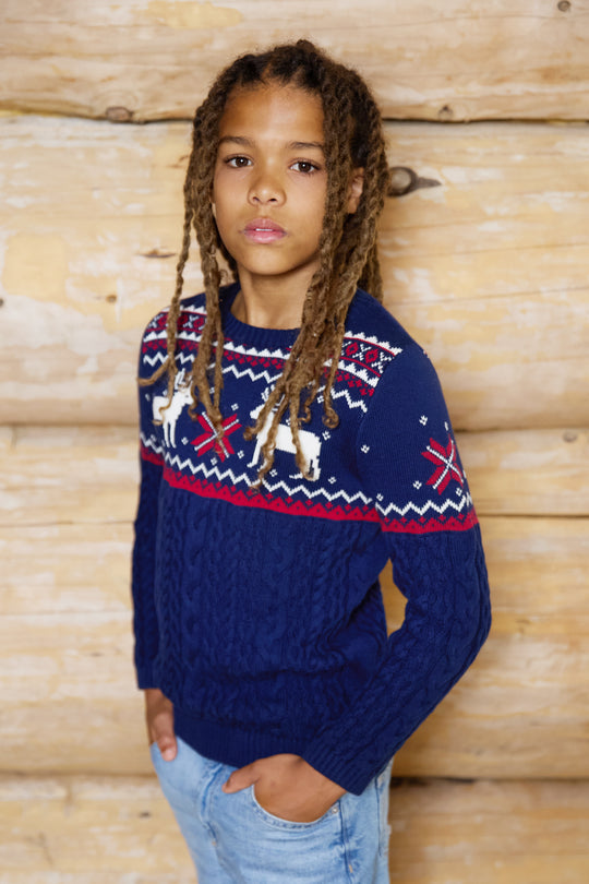 Kids Premium Reindeer Crew Neck Cotton Jumper