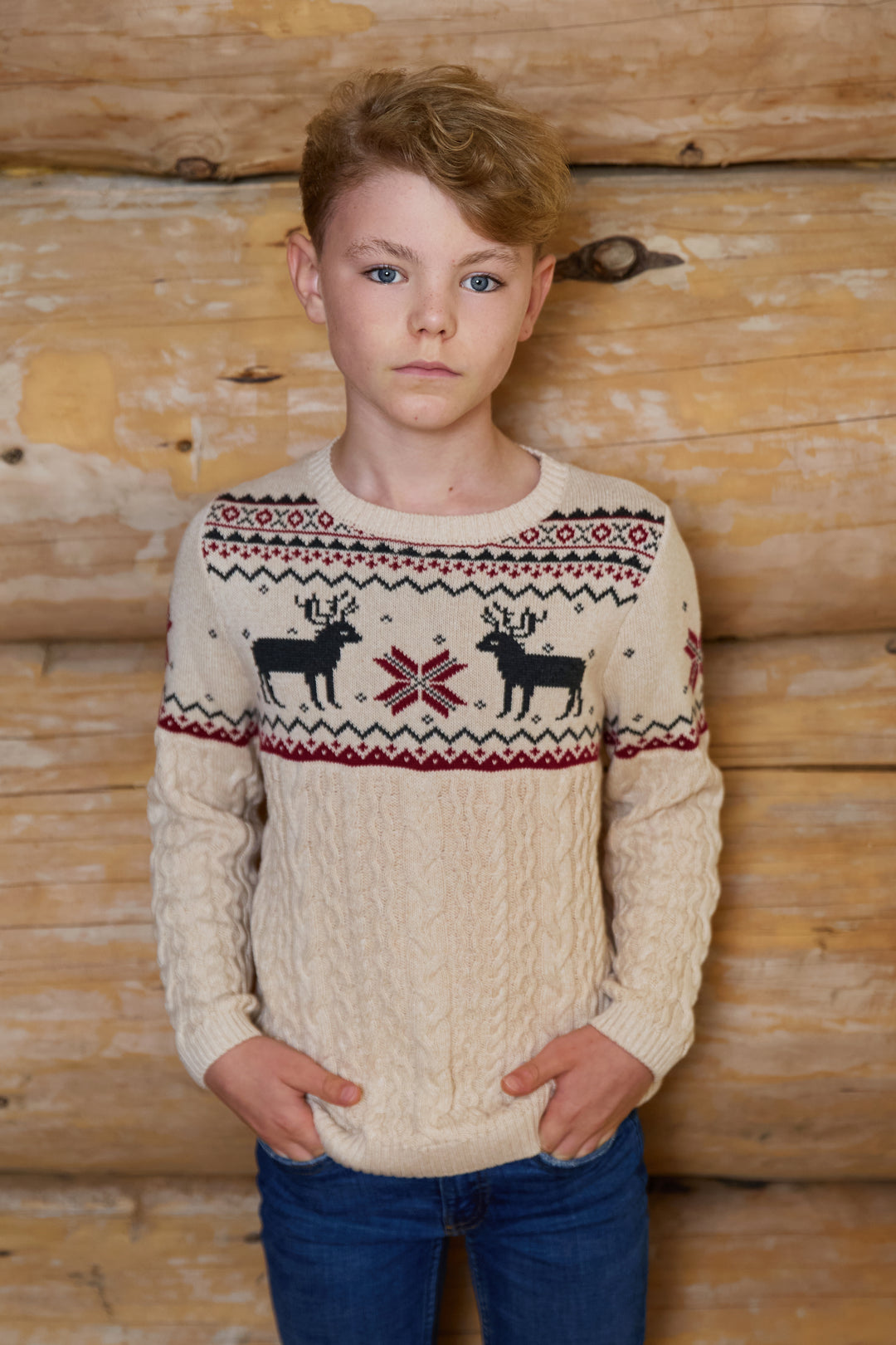 Kids Reindeer Cable Knit Jumper