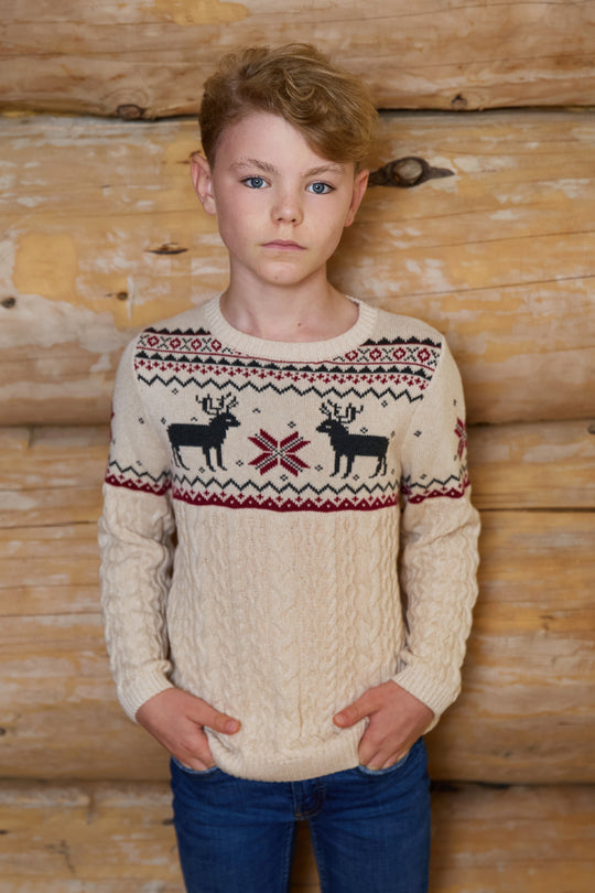 Kids Reindeer Cable Knit Jumper