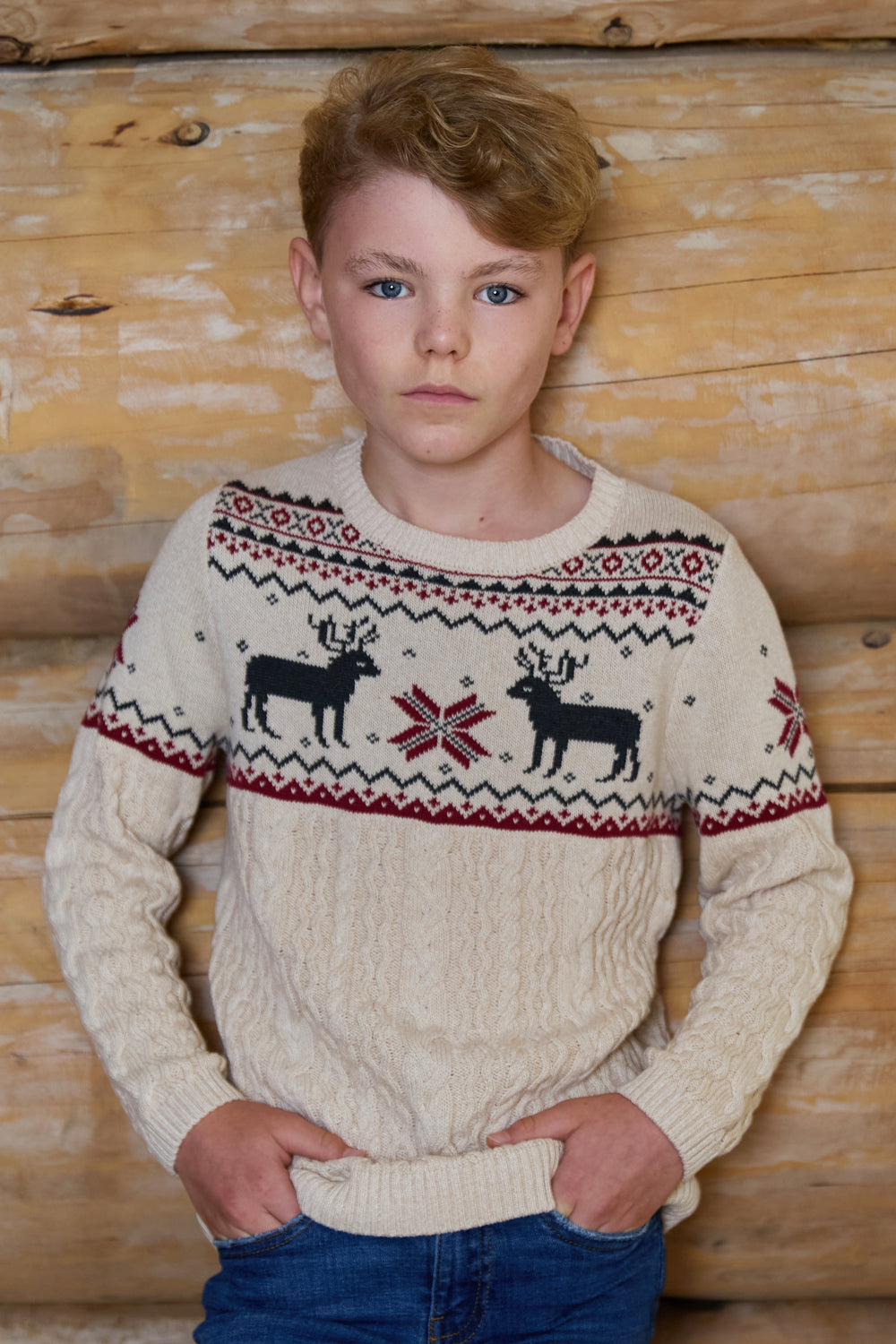 Kids Reindeer Cable Knit Jumper