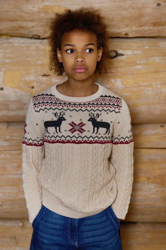 Kids Reindeer Cable Knit Jumper