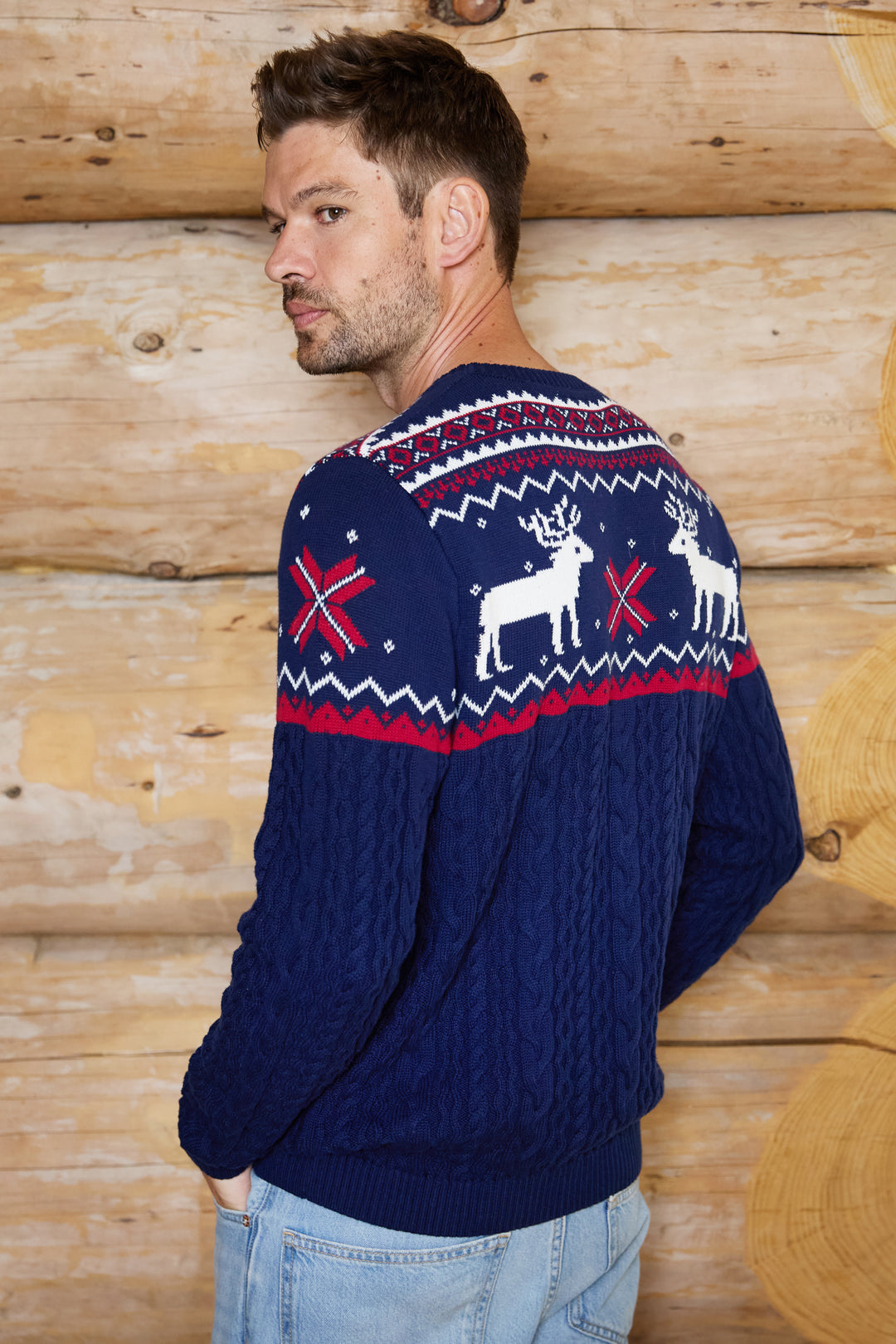 Mens Cable Knit Reindeer Jumper