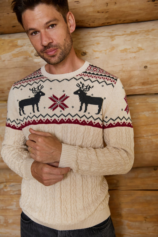 Mens Cable Knit Reindeer Jumper