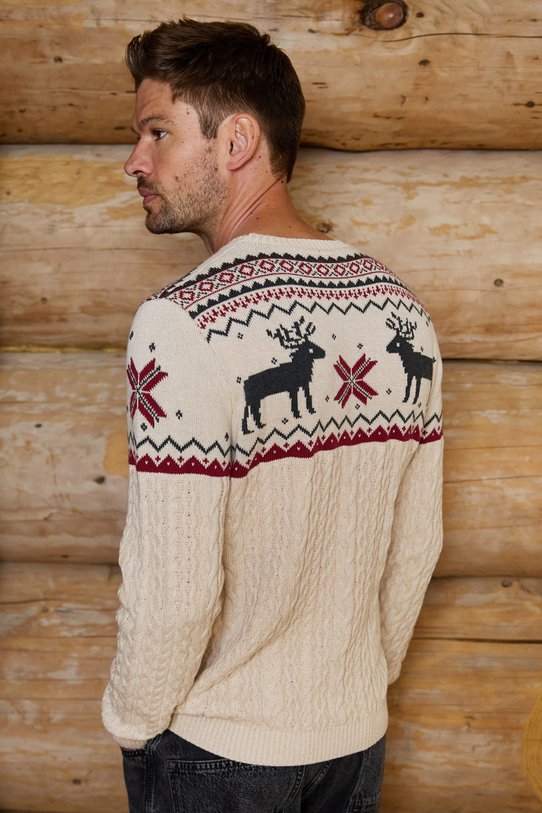 Mens Cable Knit Reindeer Jumper