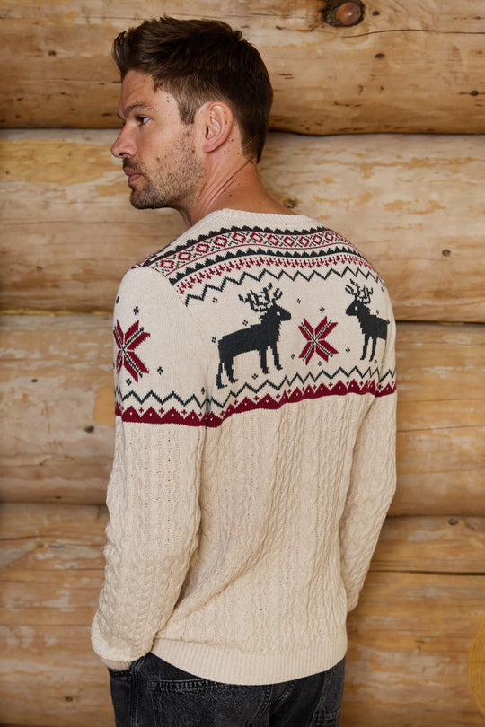 Mens Cable Knit Reindeer Jumper