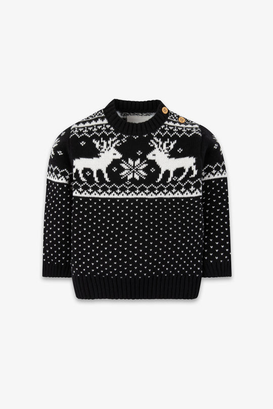 Baby Christmas Reindeer Fairisle Jumper black